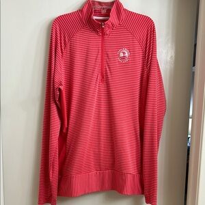 Adidas Pebble Beach Golf Links coral/white striped Quarter-Zip Pullover, size L
